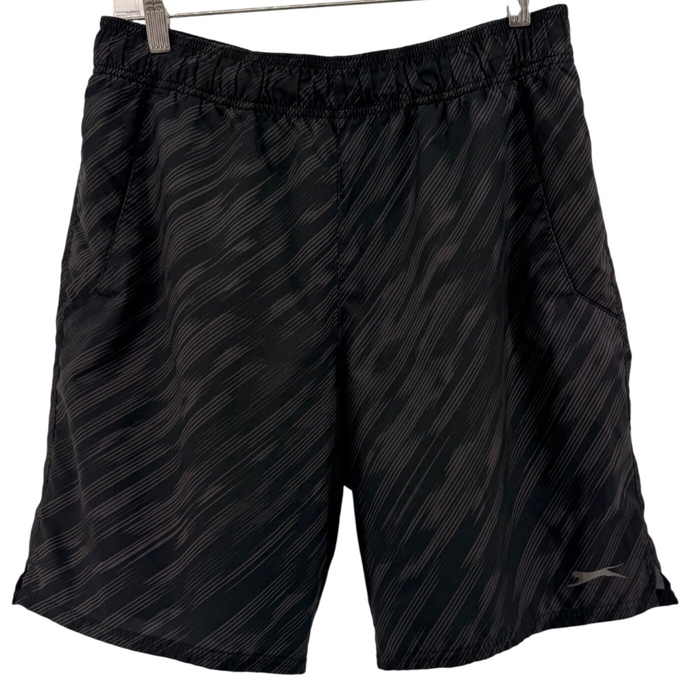 Slazenger Mens Tennis Shorts Black Grey Wave Graphic Athletic Size M RN104141